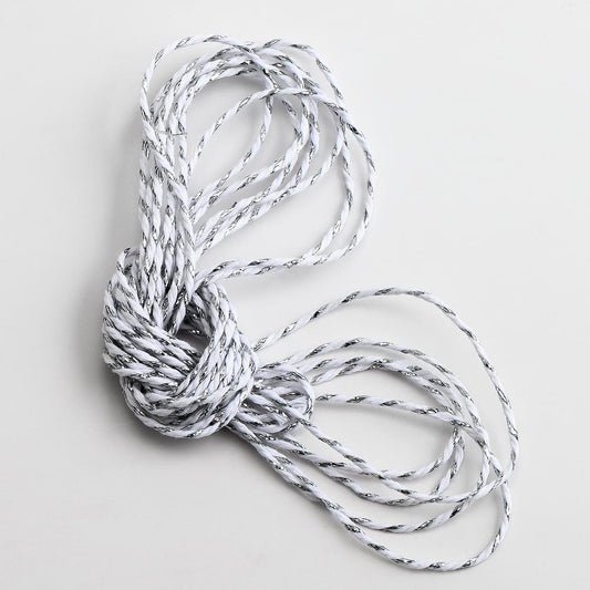 Metallic Silver and White Bakers Twine Ribbon 2mm 50 Metre Reel