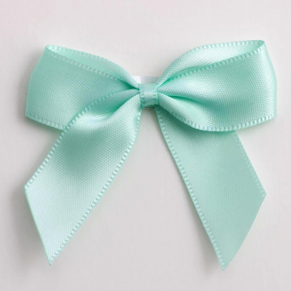 Mint 5cm Satin Bows - Self Adhesive