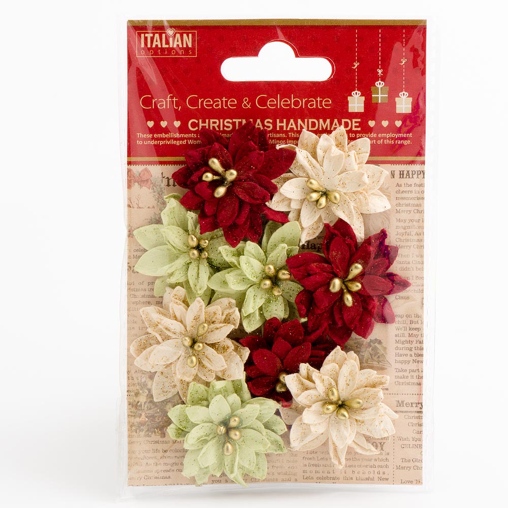 Mixed Poinsettias 3.5cm 9 Pack