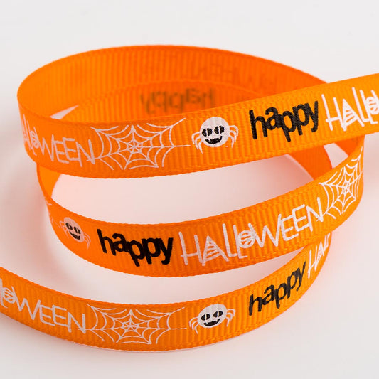 Orange Happy Halloween Ribbon 9mm 5 Metre Reel