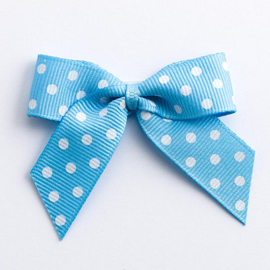 Pale Baby Blue Polka Dot Bows - Self Adhesive