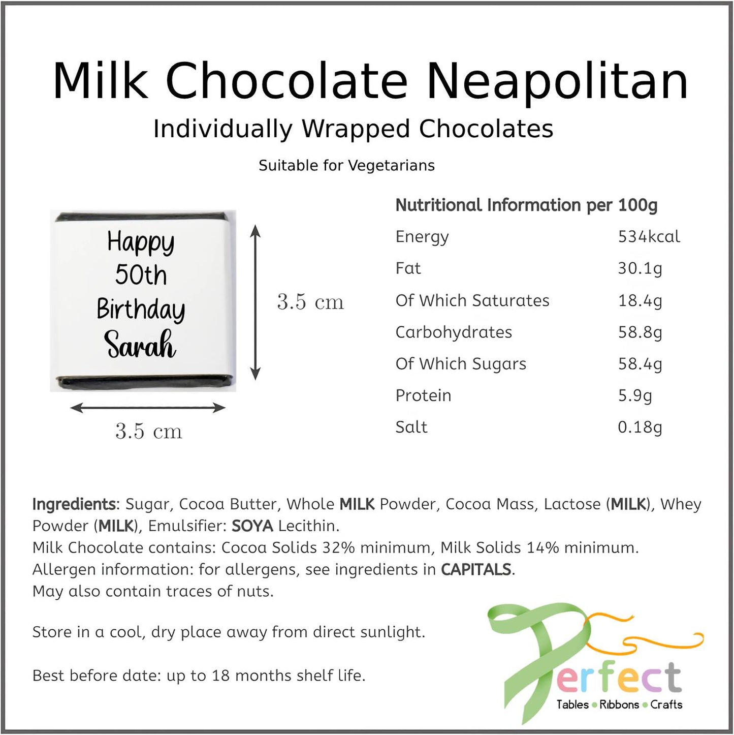 Personalised Written Chocolate Neapolitan Sweets for Birthdays, Weddings, Anniversary, Baby Shower, Christmas etc Custom Text
