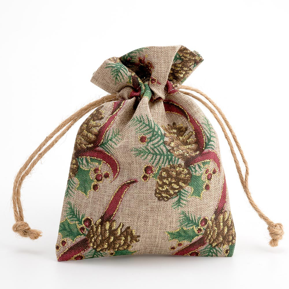 Pine Cones and Glitter Berries Hessian Bag