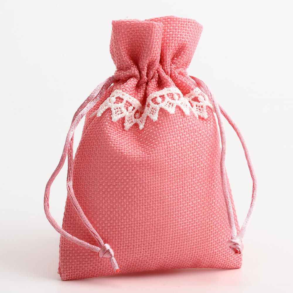 Pink & White Lace Linen Bag