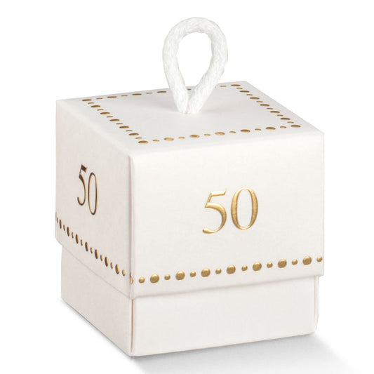 Powder White 50mm Cube Box with Cord Number 50 - Perfect Tables
