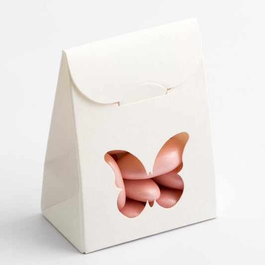 Powder White Sacchetto with Butterfly Shaped Window 60x35x80mm - Perfect Tables