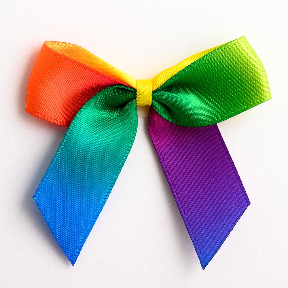 Bright Rainbow 5cm Satin Bows - Self Adhesive