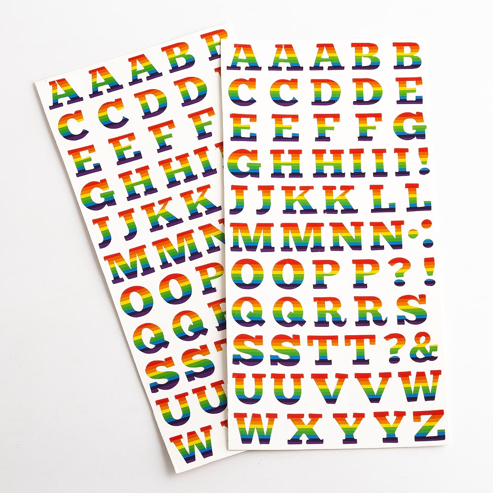 Rainbow Stickers 15mm Bold Letters (2 Sheets) - Perfect Tables