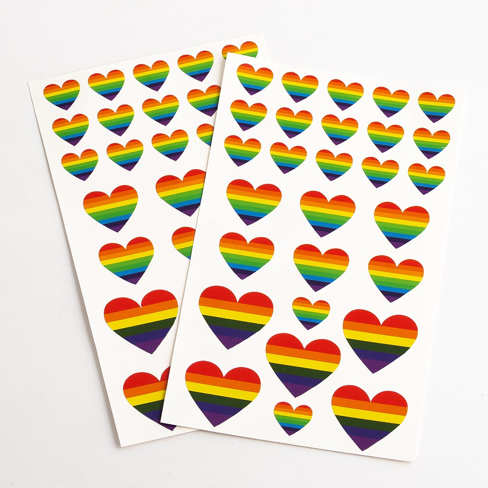 Rainbow Stickers Heart Shape 3 Sizes (2 Sheets) - Perfect Tables