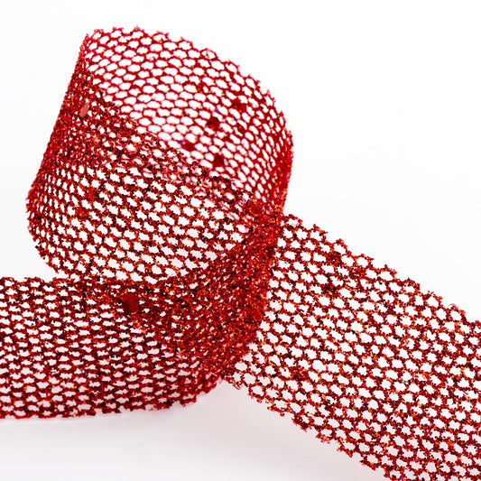 Red Open Mesh Glitter Ribbon