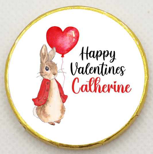 Personalised Peter Rabbit Red Heart - Chocolate Coin