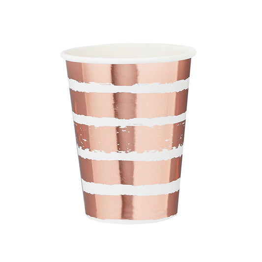 Rose Gold Striped Paper Cups 10 Pack