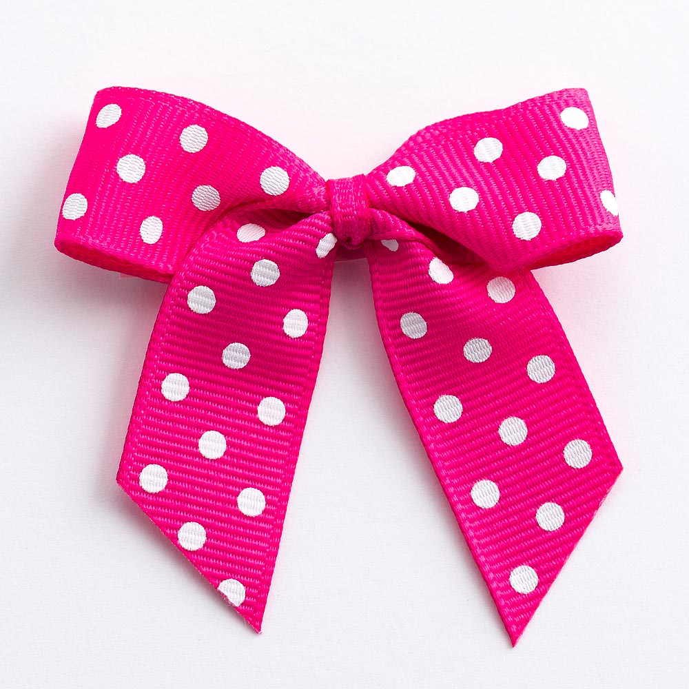 Shocking Pink Polka Dot Bows - Self Adhesive