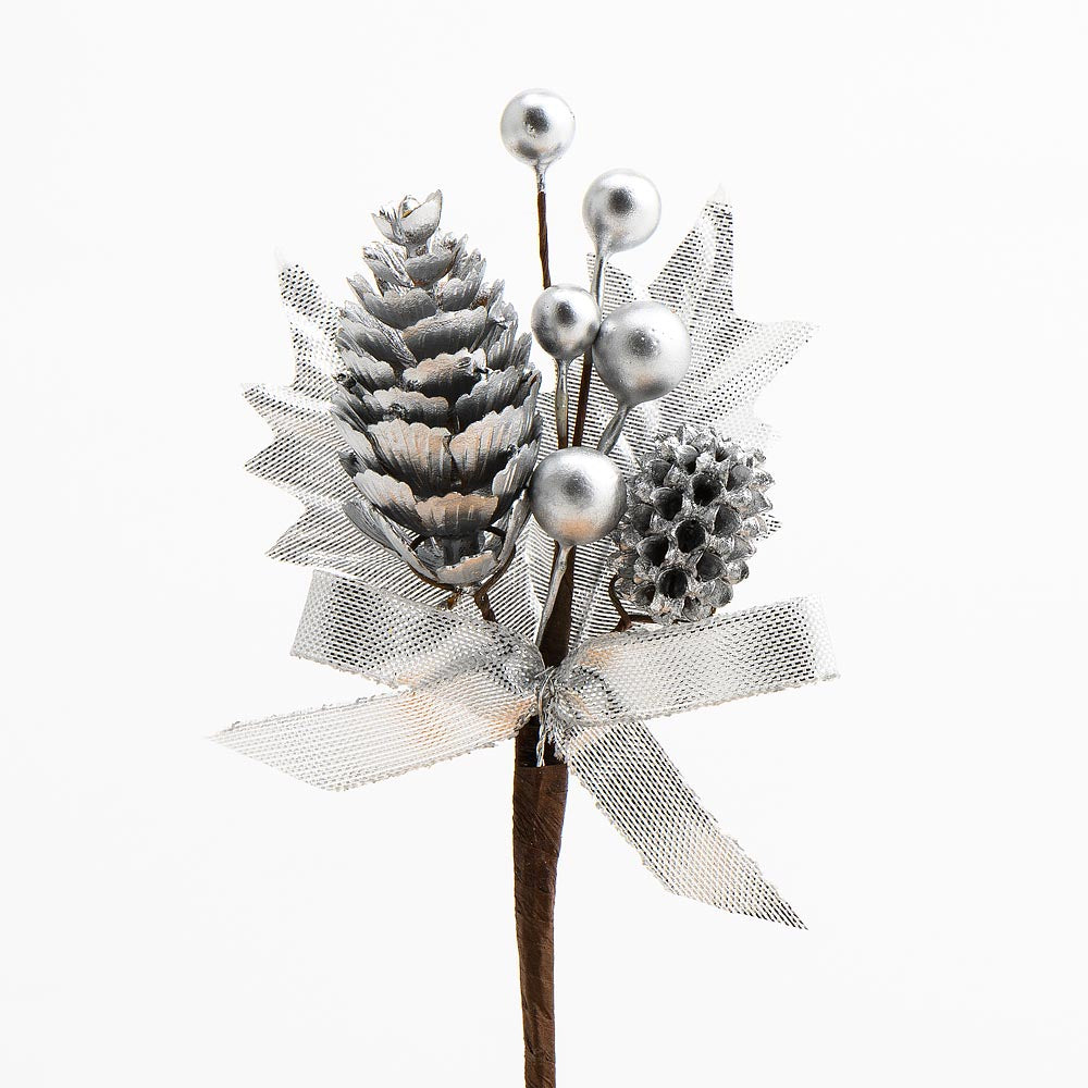 Silver Cones and Berries Spray