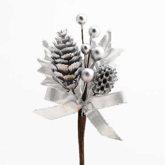 Silver Cones and Berries Spray