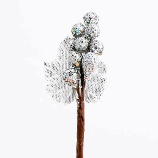 Silver Glitter Berries Spray