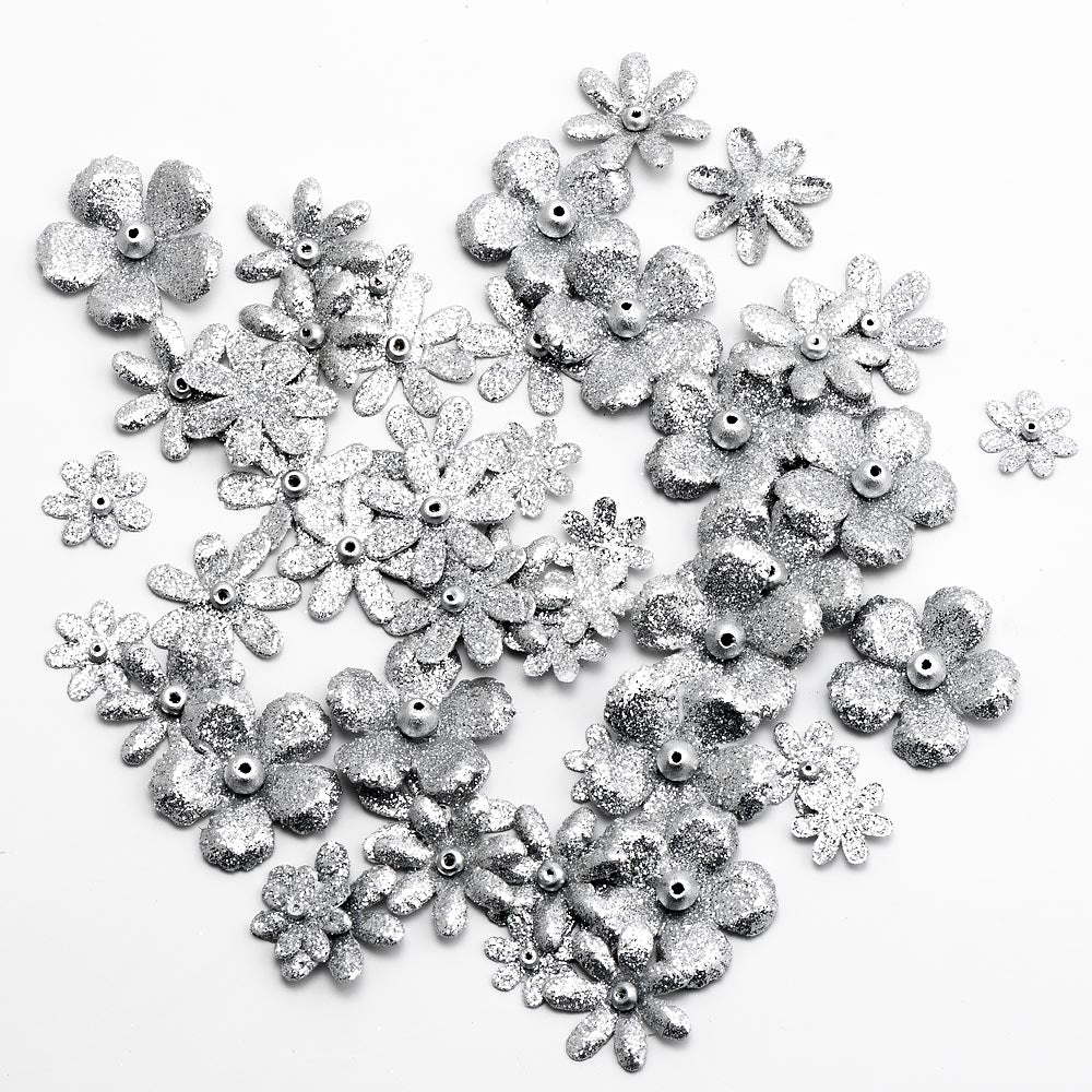 Silver Glitzy Florals Pack of 50