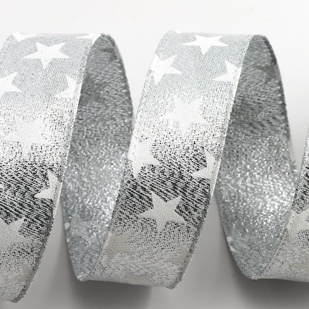 Silver Lurex Star Wired Edge Ribbon