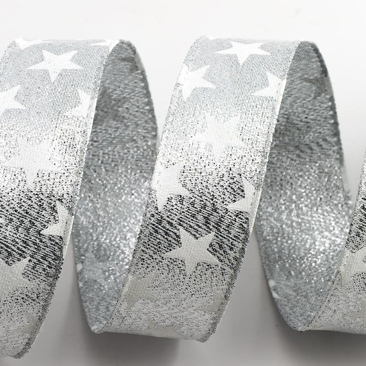 Silver Lurex Star Wired Edge Ribbon