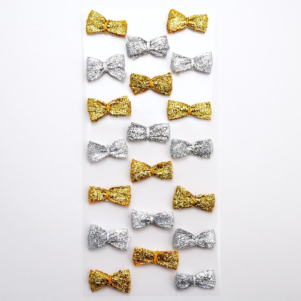 Sparkle Mini Bows Gold Silver Sheet of 20 - Perfect Tables
