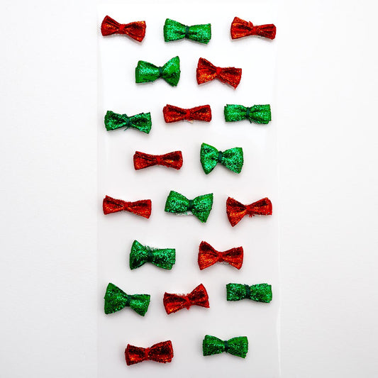 Sparkle Mini Bows Red Green Sheet of 20 - Perfect Tables