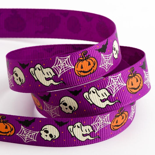 Purple Spooky Halloween Ribbon 16mm 5 Metre Reel