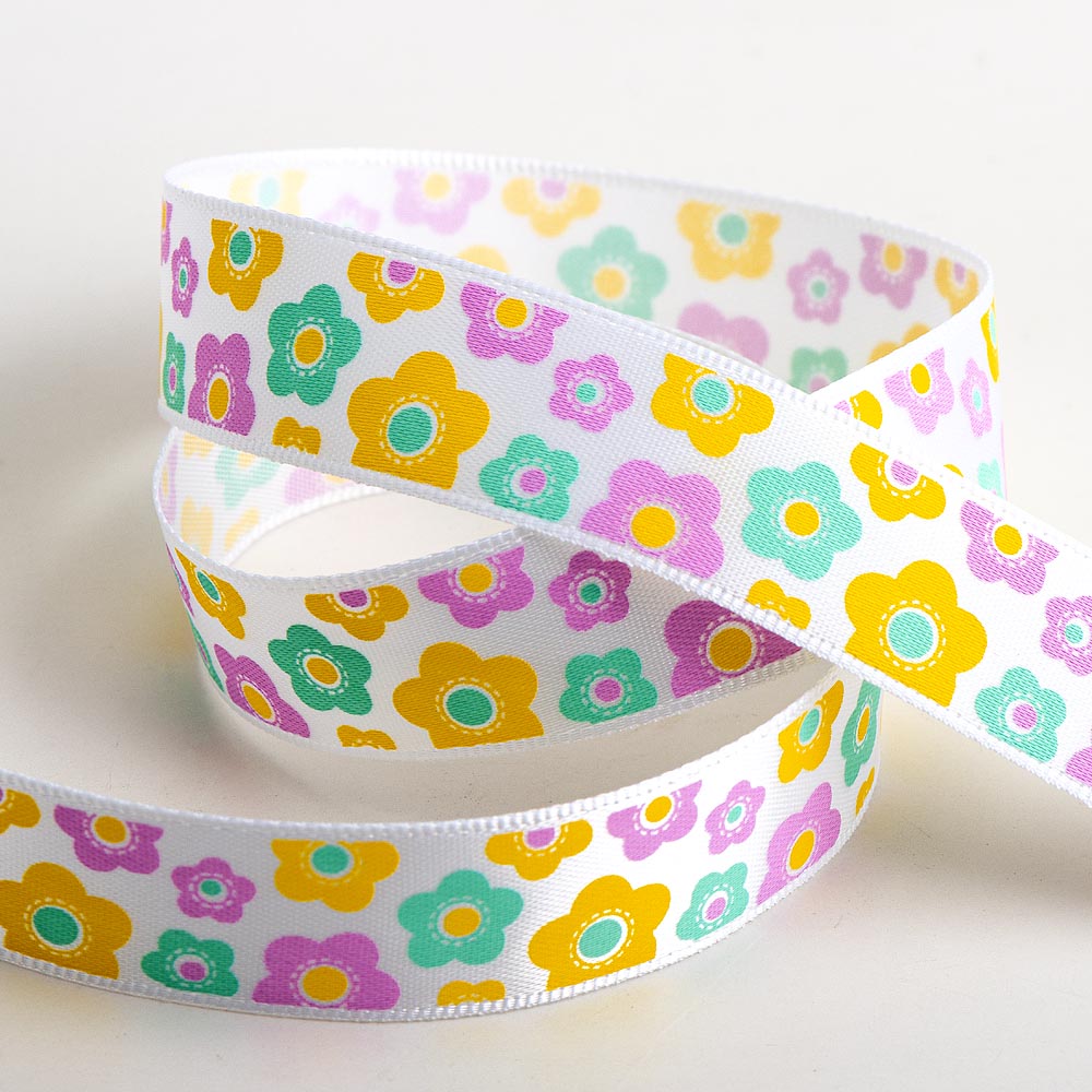 Spring Daisies Satin Ribbon 16mm 5 Metre Reel