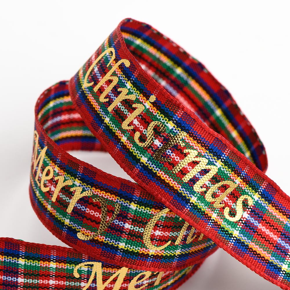 Tartan and Foil Merry Christmas Ribbon