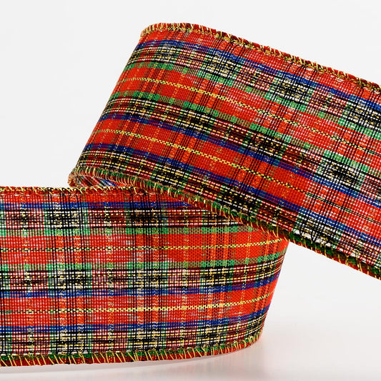 Tartan and Gold Wired Edge Ribbon