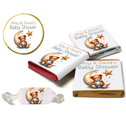 Personalised Gold Moon Teddy Bear Chocolate Neapolitan Sweets