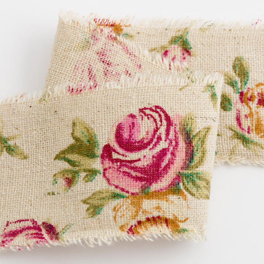 Vintage Rose Burlap Frayed Edge Ribbon