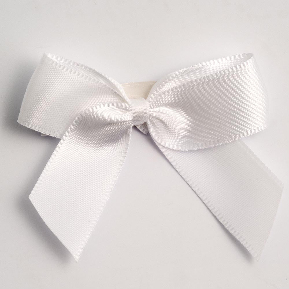 White 5cm Satin Bows - Self Adhesive