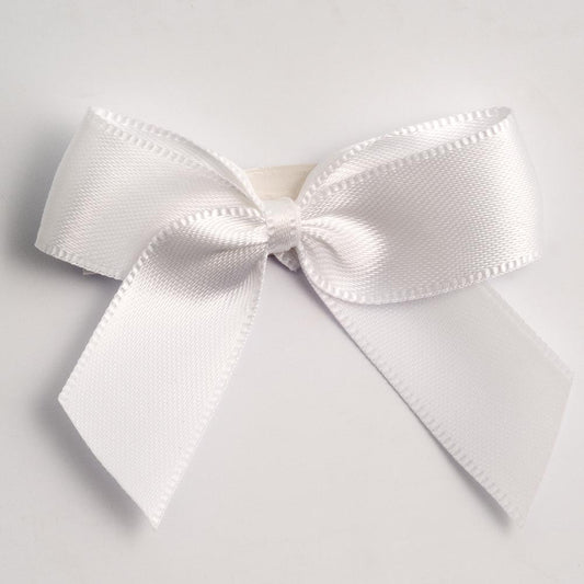 White 5cm Satin Bows - Self Adhesive