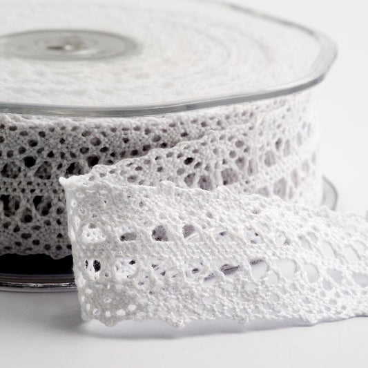 White Border Lace Ribbon 22mm 10 Metre Reel