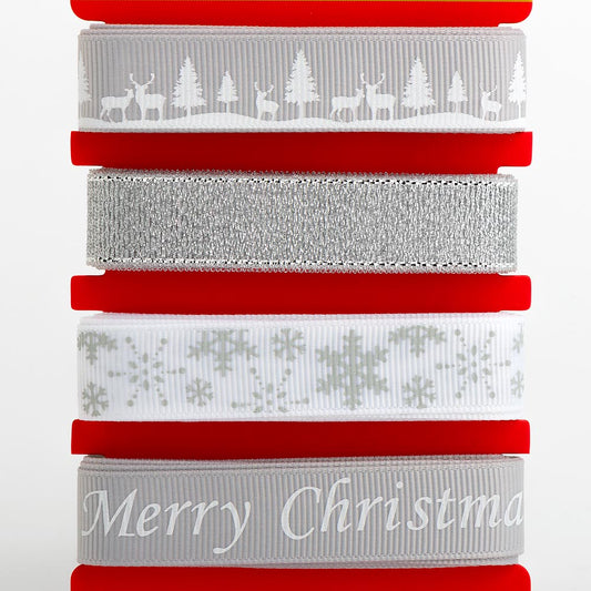 Winter Wonderland Carded Christmas Ribbons 4 of 16mm 2 Metre Lengths