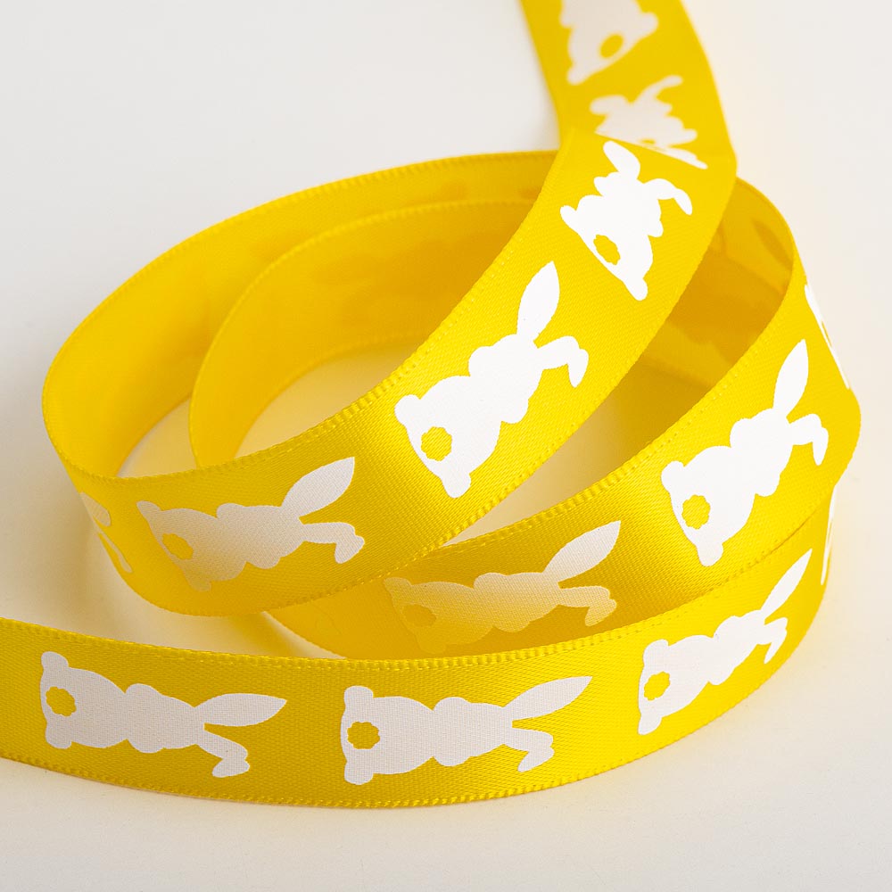 Yellow Bunnies Satin Ribbon 16mm 5 Metre Reel