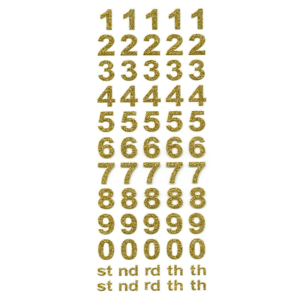 Bold Self Adhesive Glitter Numbers Sheet - Gold