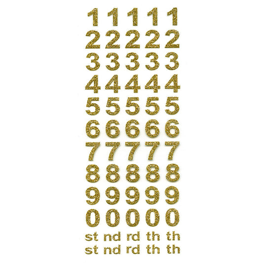 Bold Self Adhesive Glitter Numbers Sheet - Gold