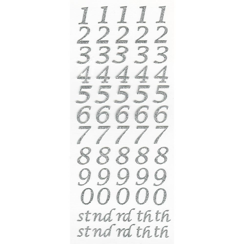 Script Self Adhesive Glitter Numbers Sheet - Gold