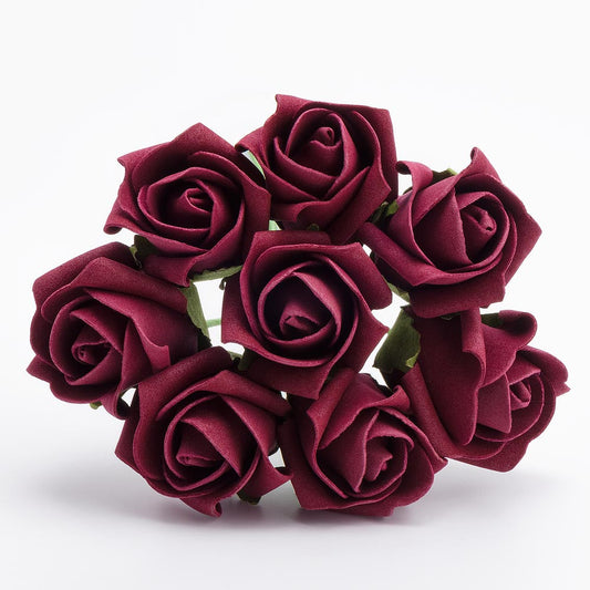 Burgundy 3cm Foam Roses Bunch of 8