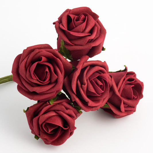 Burgundy 5cm Foam Roses Bunch of 6