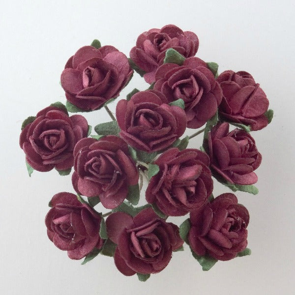 Burgundy Paper Tea Roses Bunch of 12