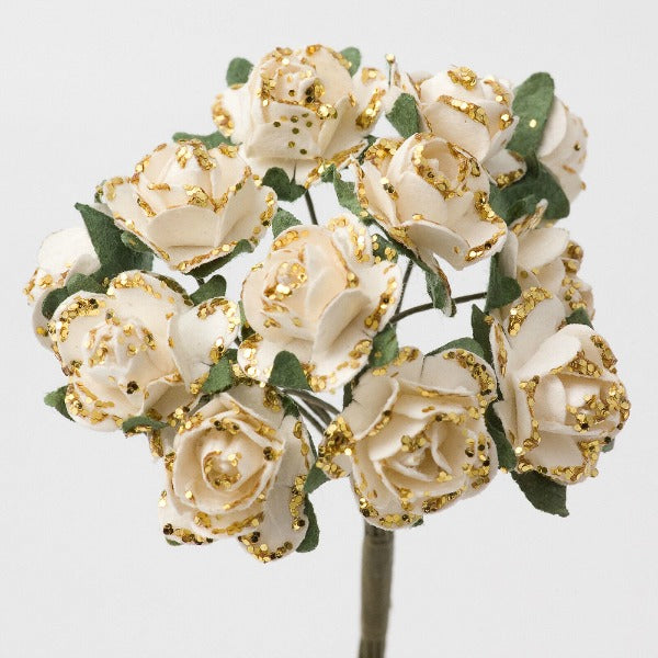 Glitter Gold and Ivory Paper Tea Roses Bunch of 12