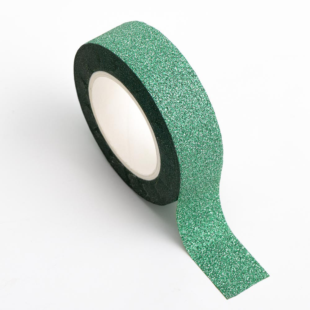 Green Glitter Adhesive Washi Tape 15mm 10 Metre Reel