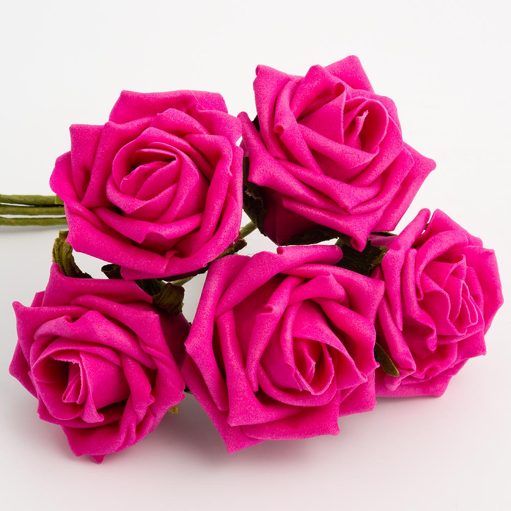 Hot Pink 5cm Foam Roses Bunch of 6
