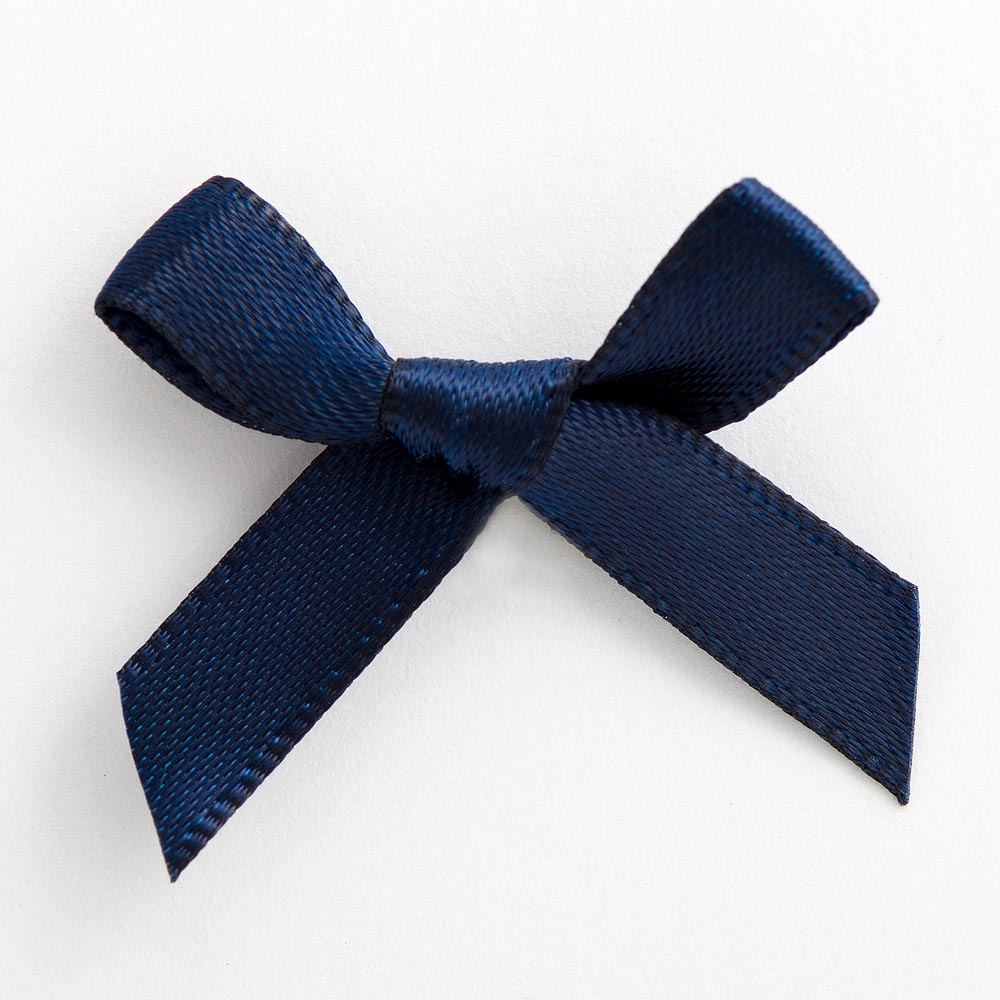 Navy 3cm Pre-Tied Satin Bows