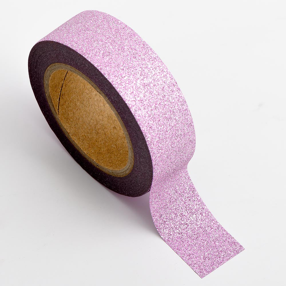 Pink Glitter Adhesive Washi Tape 15mm 10 Metre Reel