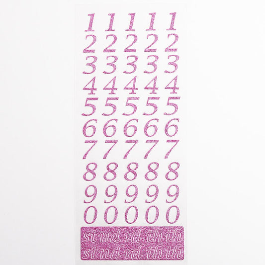Pink Script Self Adhesive Glitter Numbers