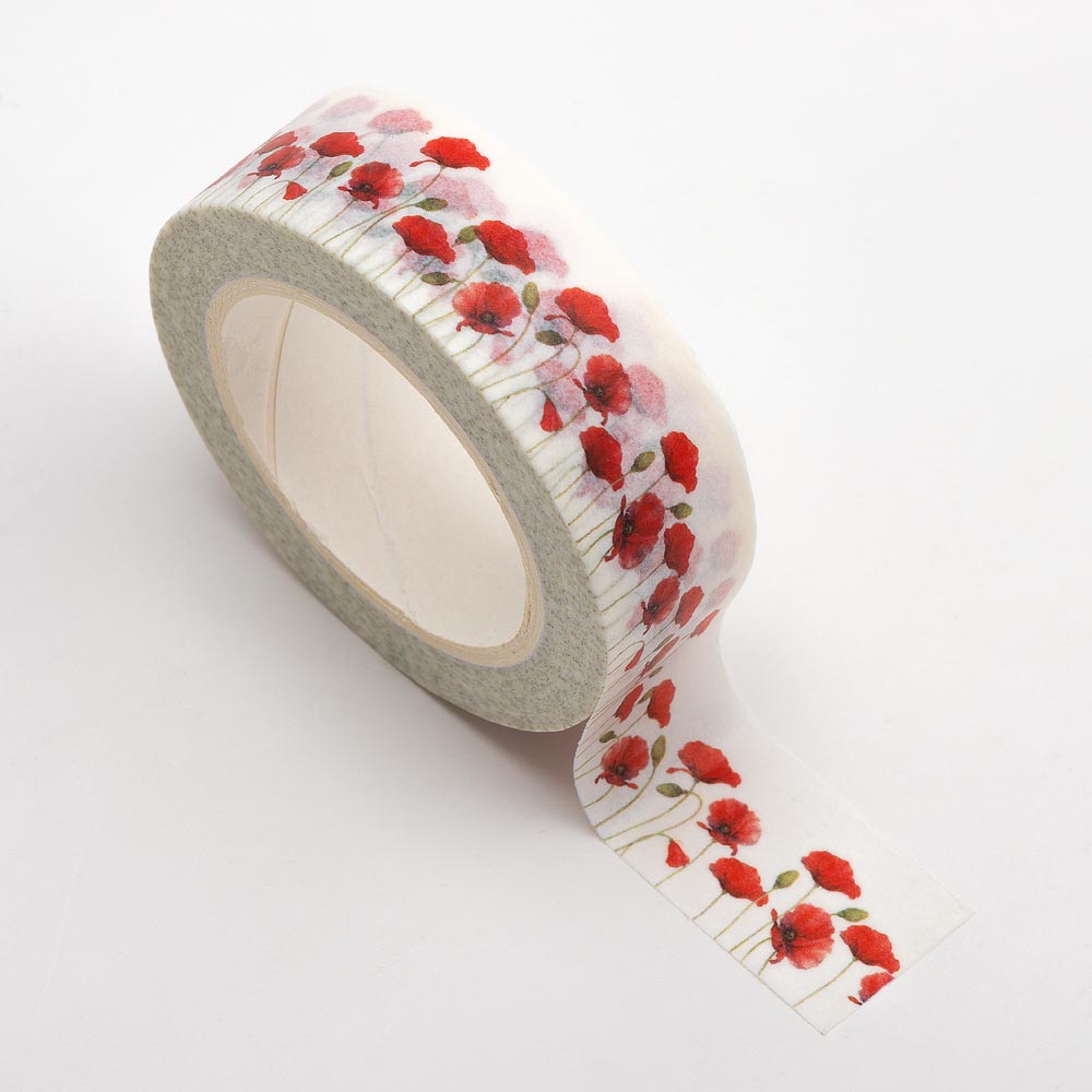 Poppies Adhesive Washi Tape 15mm 10 Metre Reel