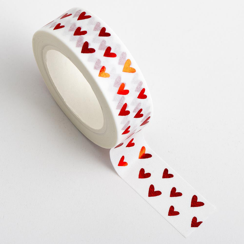 Red Hearts Adhesive Washi Tape 15mm 10 Metre Reel